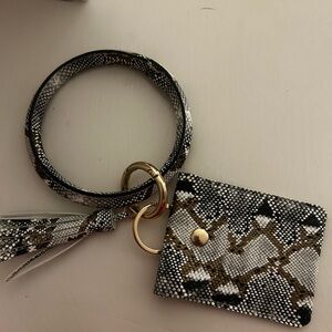 Snake Print Keychain Bracelet with Card Holder and Tassel